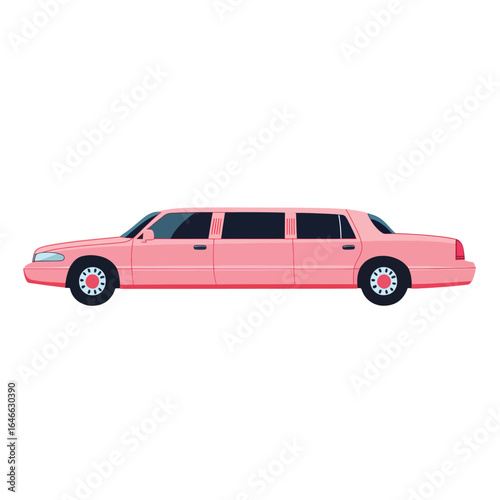 Side View of a Pink Limousine with Dark Tinted Windows and Chrome Accents