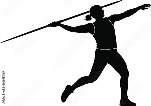 Silhouette of a female athlete throwing a javelin, showcasing strength, skill, and determination in track and field competition