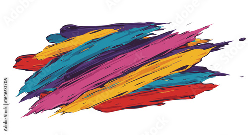 Colorful brushstrokes artfully layered creating an abstract splash on a white backdrop