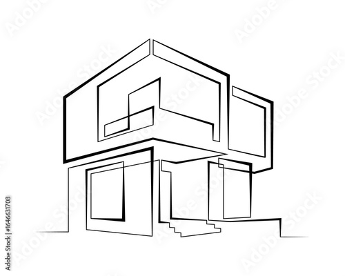 Continuous single line drawing of modern minimalist design house. Linear design. Abstract house symbol. One continuous line isolated minimalist illustration. Not AI.