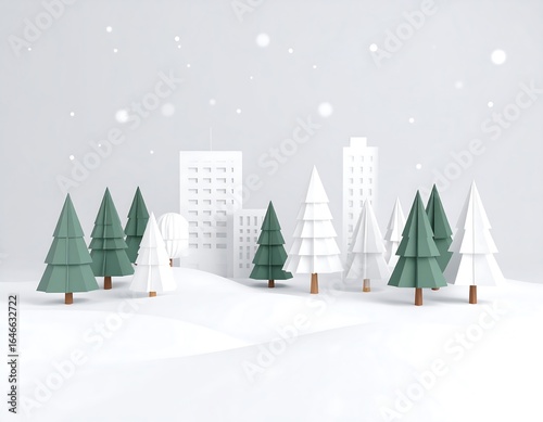 Snowy Cityscape with Minimalist Winter.