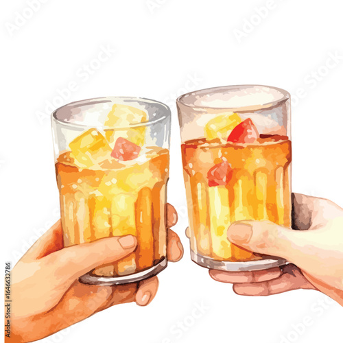 watercolor Toasting with sparkling drinks illustration