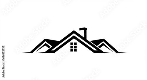 Modern minimalist house logo design with chimney and window symbolizes shelter and home comfort