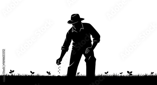 silhouette of a farmer sowing seeds planting the future growing success and harvesting abundance