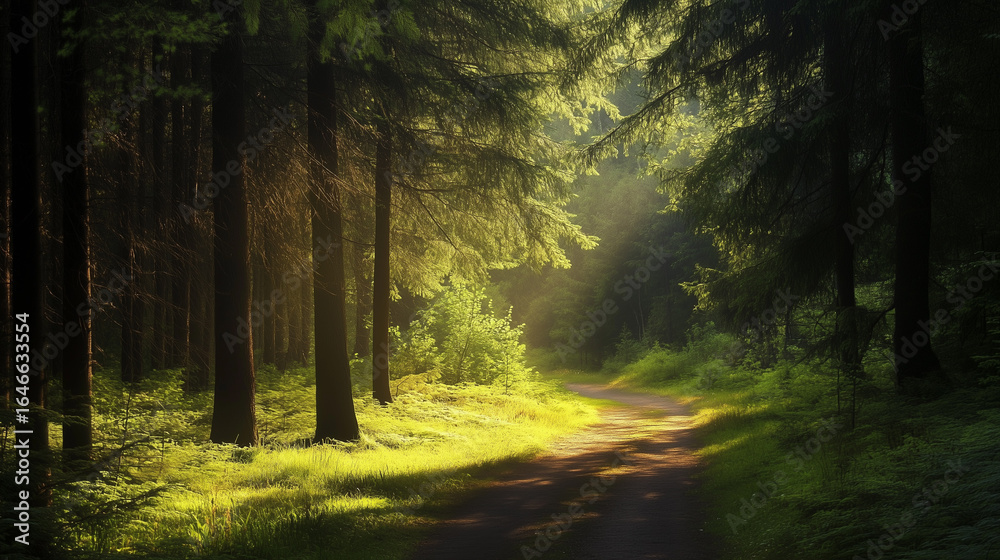 Naklejka premium Green forest environment. Beautiful Forest