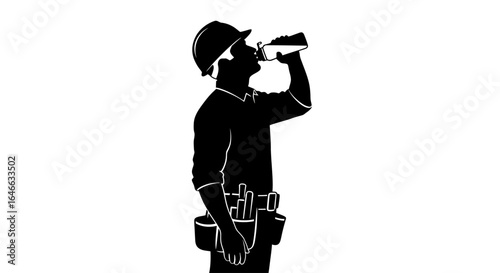 hardworking construction worker takes a hydration break silhouette image for safety health and construction industry projects