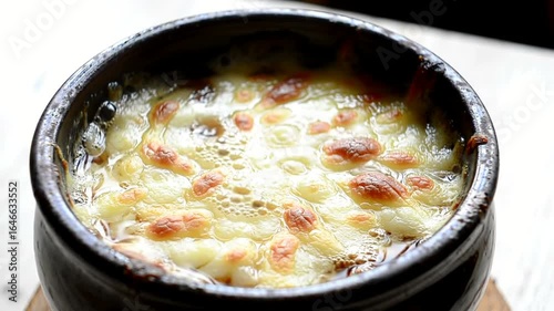 Wallpaper Mural Close-up of a baked dish with melted cheese on top, served in a ceramic bowl. Torontodigital.ca