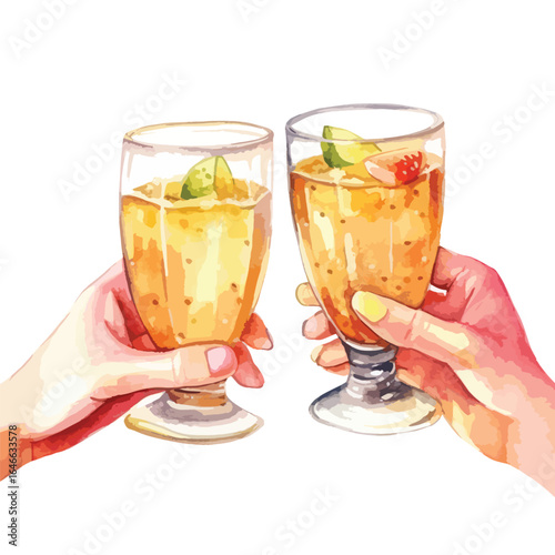 watercolor Toasting with sparkling drinks illustration