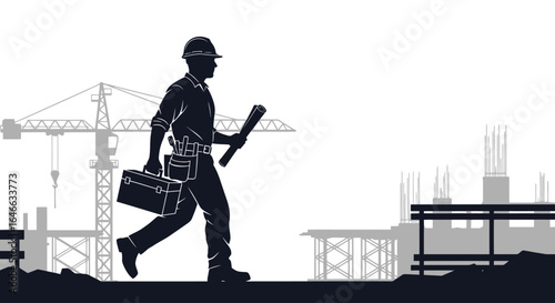 construction worker rushing to oversee project ensuring timely completion and quality control on a busy construction site