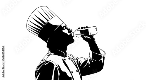 chef takes a refreshing break black and white silhouette image for restaurant menus culinary websites and beverage branding