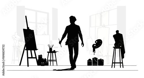 artist contemplating masterpiece silhouette of painter in studio ready to create stunning artwork for your creative projects