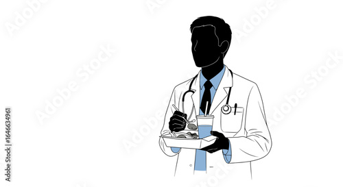 busy doctor taking a quick lunch break illustrating the hectic life and time constraints faced by healthcare professionals