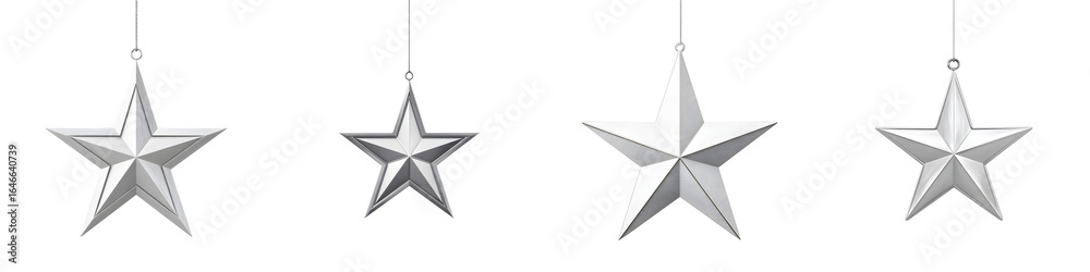 Obraz premium Silver Christmas Stars: Hanging Ornaments Isolated on White Background
