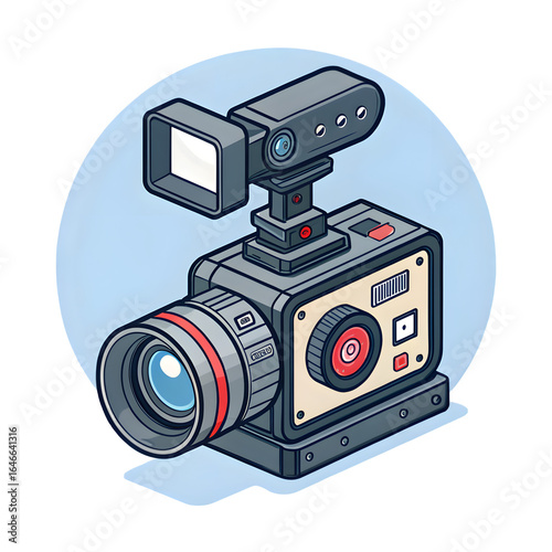 Modern digital video camera with lens and light attachment