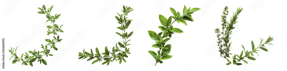 Naklejka premium Assortment of Culinary Herbs Sage Thyme Basil Rosemary isolated on transparent background Generative AI