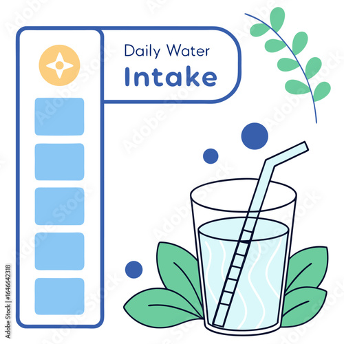 Daily water intake tracker with a refreshing glass of water and hydration goals