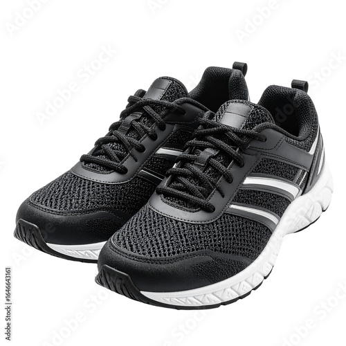 Sporty black sneakers on display Isolated On White Background, perfect for various sport activities.
