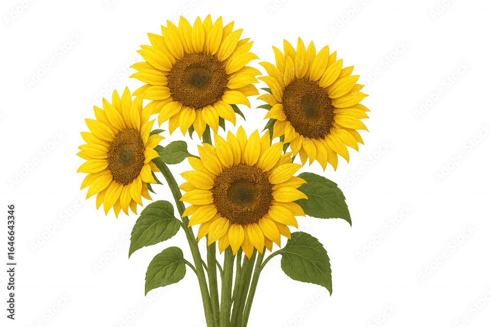 Fototapeta premium Vibrant bouquet of sunflowers blooming, isolated on a transparent background, perfect for summery designs and nature-inspired projects