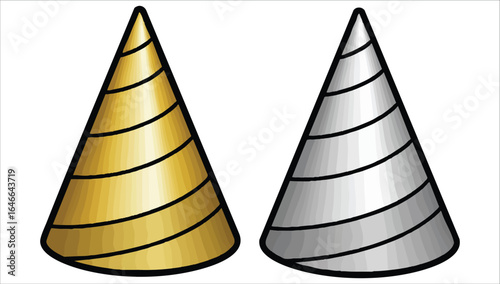 gold silver birthday cone hats vector illustration white space
