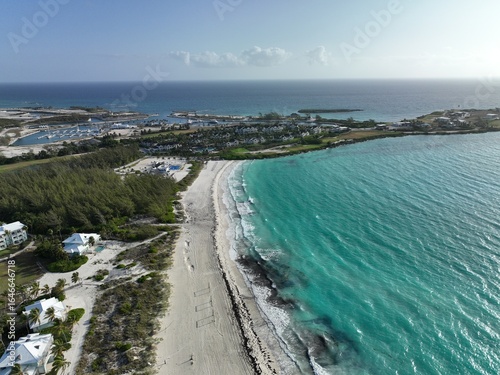 Areal view on a beach resort on exuma, the bahmas