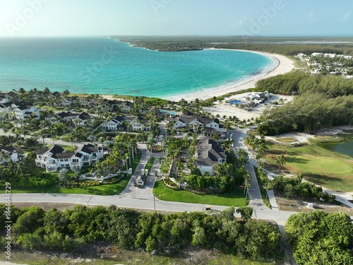 Aerial view of a beach resort on exuma, the bahamas