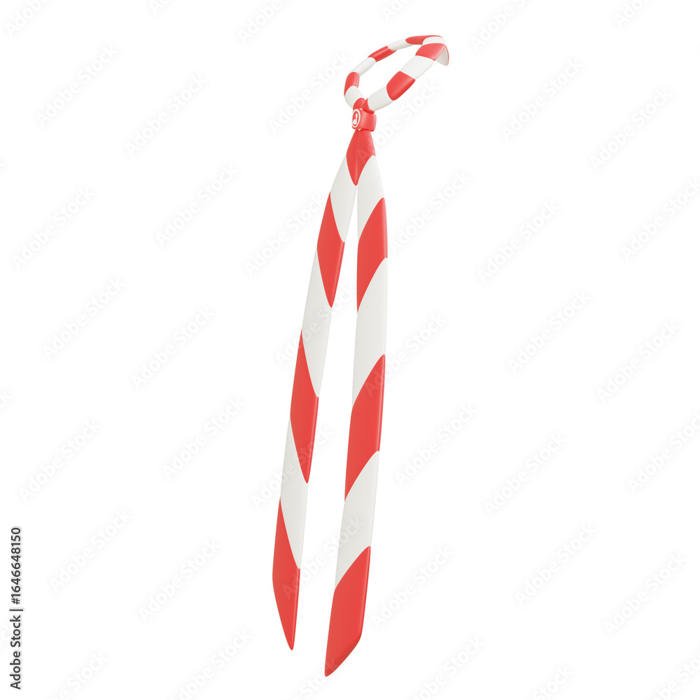 Obraz premium Red and white striped scout neckerchief isolated on white background, traditional Indonesian Pramuka uniform accessory, front view with knot, 3D rendering illustration.