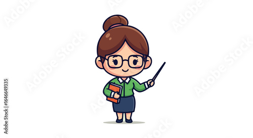 Charming Teacher VECTOR Cartoon Educator with Book and Pointer