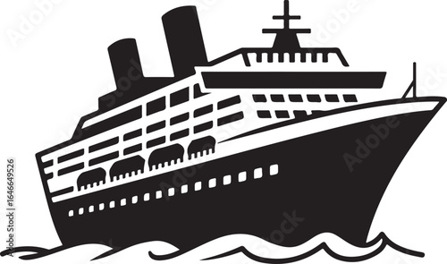 Cruise Ship Vector Illustration: Nautical Vessel on Water with Ocean Waves