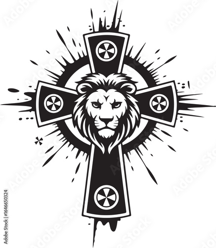 Lion and Celtic Cross Vector Illustration with Intricate Details