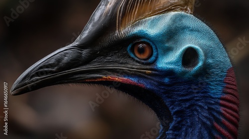 Close-up of a vibrant cassowary showcasing its striking blue and black plumage.