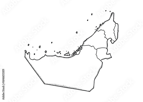 Detailed map of United Arab Emirates in hand drawn outline style. Black lines on white background. Vector Illustration.