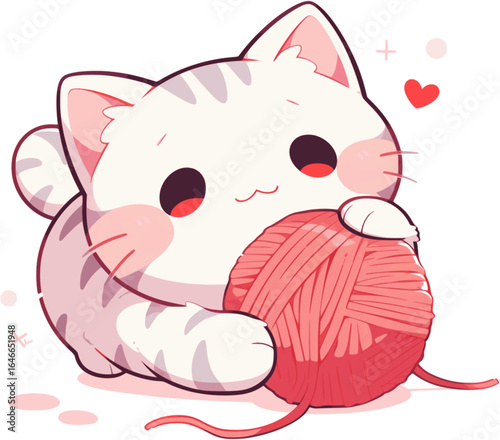 Cute cartoon cat playing with yarn ball vector illustration for kids and animal lovers design art