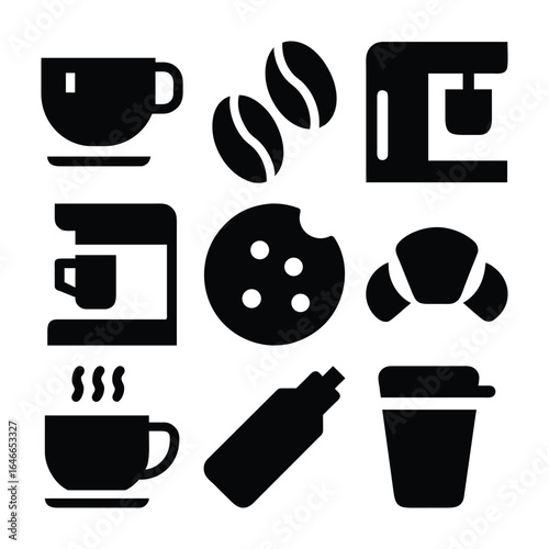 Coffee and Breakfast Icon Set, Vector Illustration
