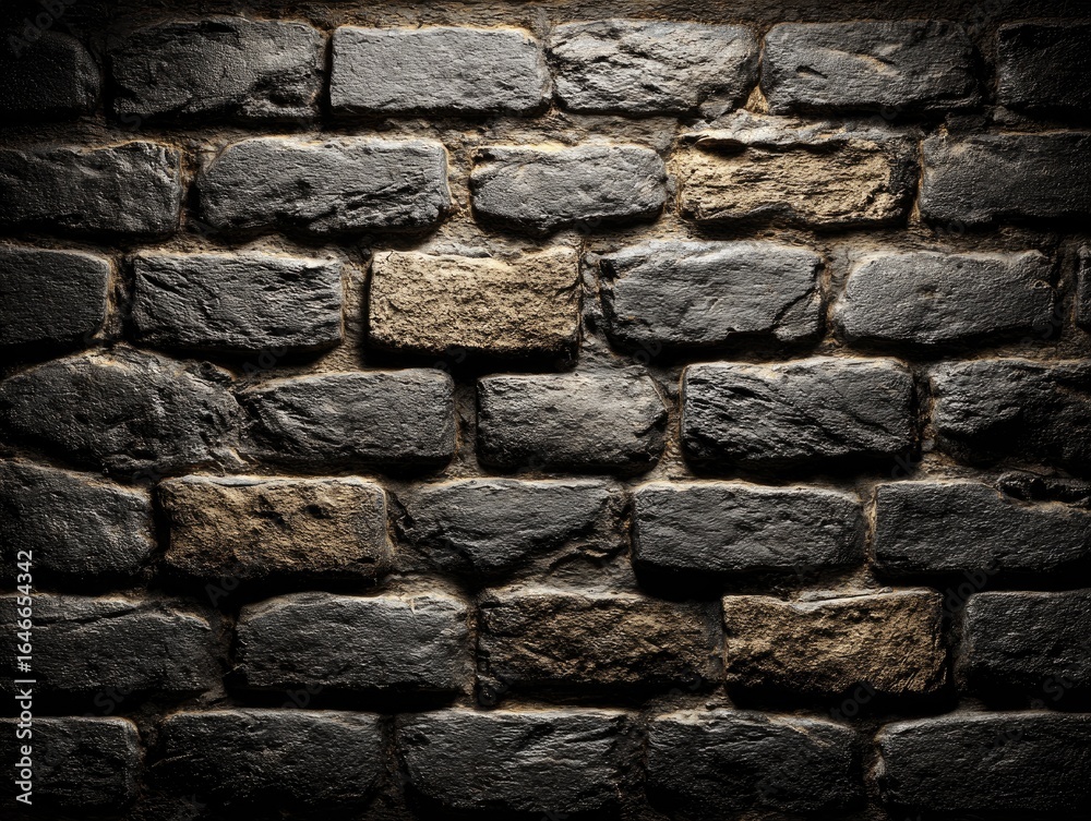 Fototapeta premium Dark gray and tan stone brick wall