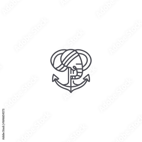 Elephant and anchor logo with strong, stable style for powerful and reliable branding.