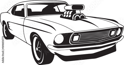 Classic Muscle Car with Supercharger Vector Illustration Automotive Art