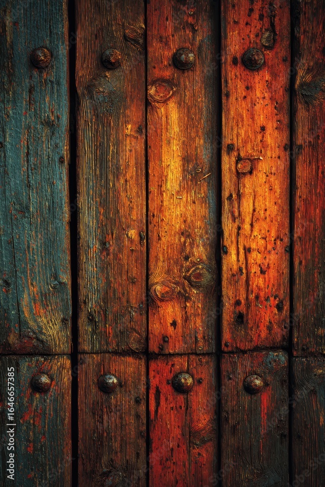 Fototapeta premium Aged, colorful wooden planks