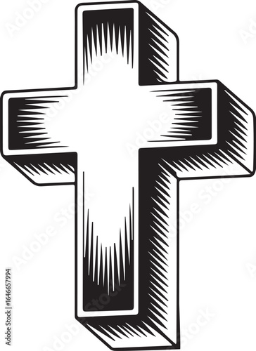 Simple Cross Vector Illustration with Shading and Line Art Details