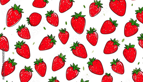 Scattered red strawberries on a white background
