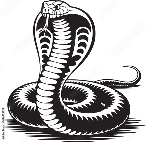 Cobra Snake Vector Illustration with Hood Extended and Intricate Scales