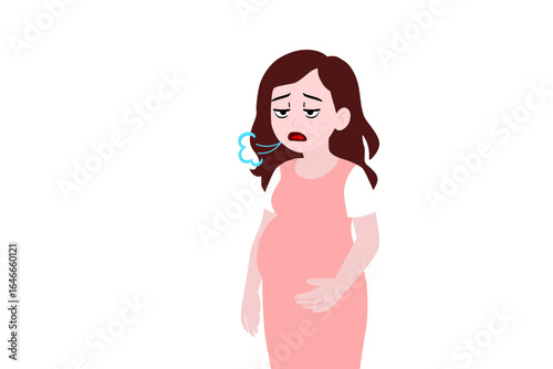 a pregnant woman who feels tire and Exhaustion on background. 
