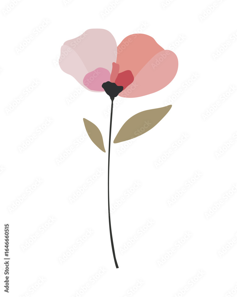 Obraz premium Simple and elegant pink flower design with brown leaves. Modern botanical illustration in a minimalist style. Vector Illustration.