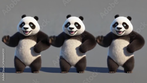 Animated panda bears dancing happily in unison