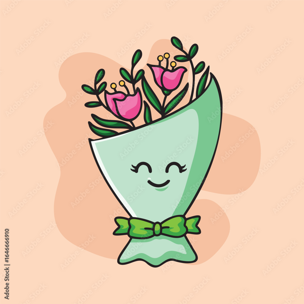 custom made wallpaper toronto digitalCute Flower Bouquet Illustration - Kawaii Floral Design