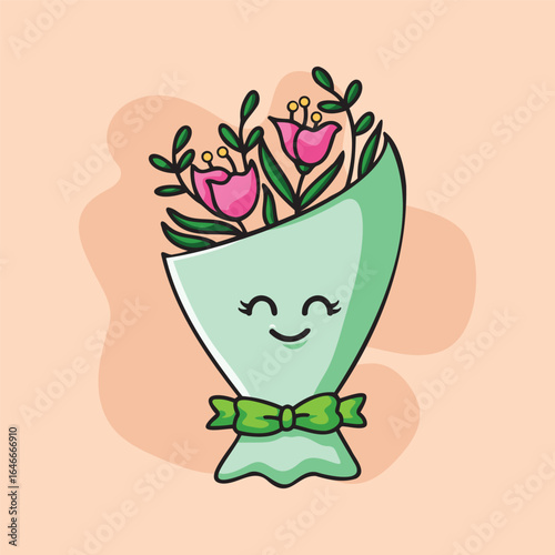 Wallpaper Mural Cute Flower Bouquet Illustration - Kawaii Floral Design Torontodigital.ca