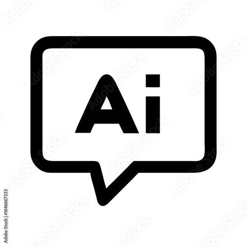 AI Thought Bubble: A graphic representation of an Ai abbreviation displayed prominently in a speech bubble, symbolizing communication and artificial intelligence in a minimalistic style.
