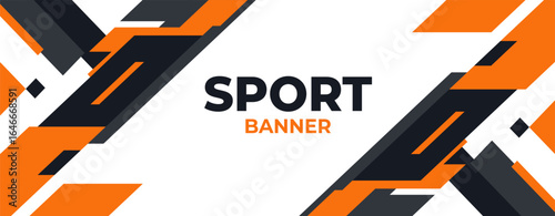 Modern Vector Futuristic Geometric Sport Banner in Orange, Black, and White for Backgrounds, Posters, Certificates, and Sports Event Template