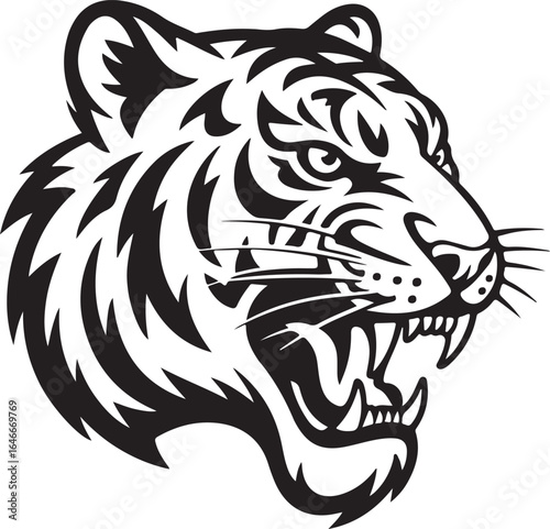 Wallpaper Mural Roaring Tiger Head Vector Illustration with Sharp Teeth and Fierce Gaze Torontodigital.ca