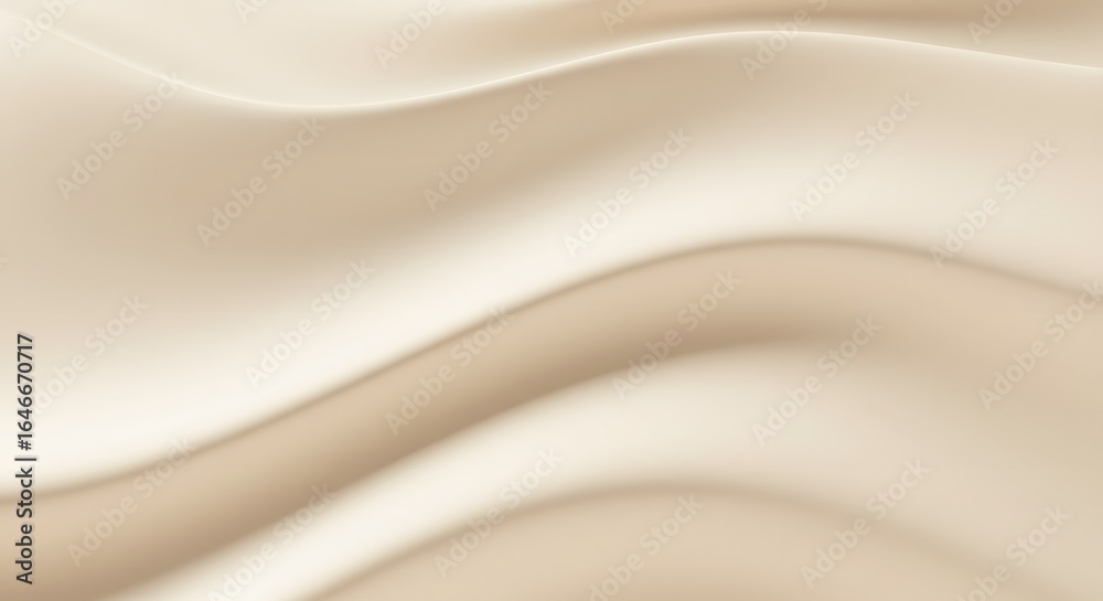 Fototapeta premium A beige wavy satinlike fabric fills the frame Soft shadows create depth