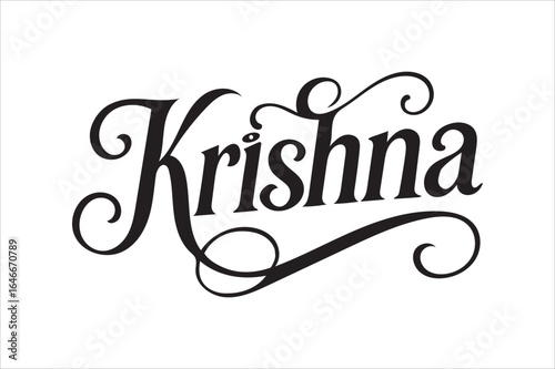 Vintage Typography Design of the Word Krishna with Ornate Flourishes